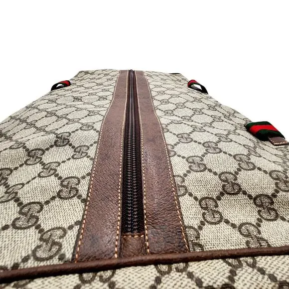 GUCCI GG SUPREME Canvas/Brown Leather Trim Folding Travel Carry VINTAGE - Picture 9 of 13